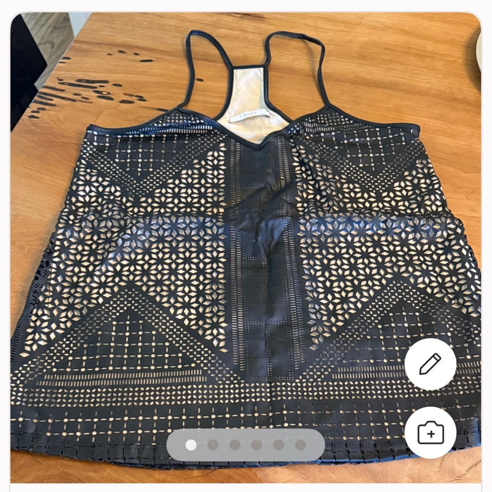 Tart black Vegan Leather Geometric Women's Top